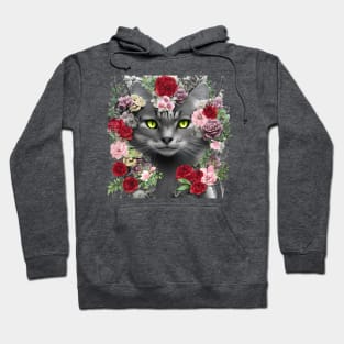 Beautiful Floral Gray Cat Hoodie